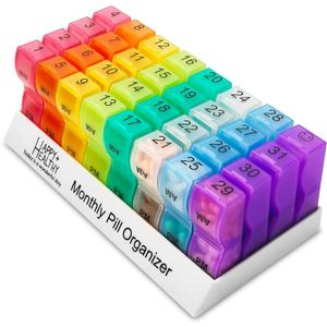 Pill Organizer Monthly - 31 Day Am/Pm Daily 32 Pill Cases for Each Day, Organizer Box for Vitamins, Medicine and Medication