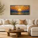 Large Abstract Sun Wall Art, Modern Sunset Ocean Canvas Painting, 24x48 In