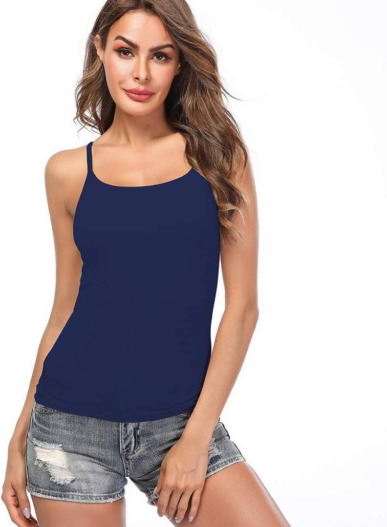 Women Camisole with Built-in Bra Cup Strap Supportive Padded Tank Top Layering Cami Undershirt for Yoga (X-Large, 1 Piece-navy)