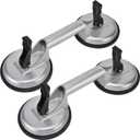 Heavy Duty Suction Cups - Aluminum Vacuum Handle Glass & Tile Lifter - Ergonomic, Reliable Suction for Lifting Large Glass, Tile, Marble, Floor, Dent Puller (2 Pack Silver)