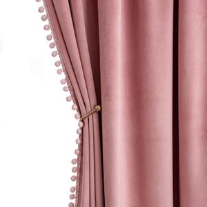MIULEE Blush Pink Pom Pom Velvet Curtains for Bedroom/Living Room Darkening Thermal Insulating 96 Inches Long Blackout Curtains with Rod Pocket for Girls Room/Nursery/Home Theater, Set of 2