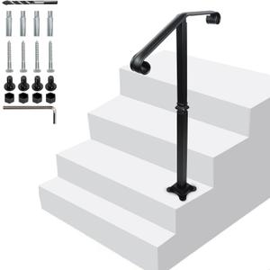Handrail Railing, Single Post Handrail, Stair Railing for Concrete,Sturdy Handrails with Base, Mountable Iron Stair Handrail for 1 or 2 Steps, Grab Rail for Steps Porch, Railings for Outdoor Step
