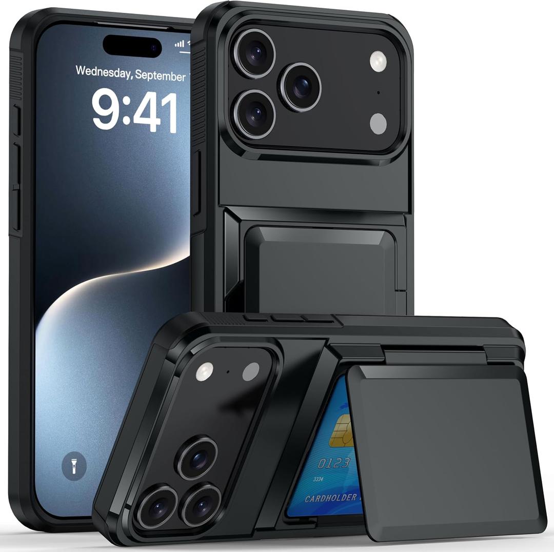 Designed for iPhone 17 Pro Wallet Case with Card Holder [RFID Protection][3-4 Cards & Cash] Military Grade Drop Shockproof Protective Case for Apple 17 Pro, Slim Fit Pocket Friendly, Black