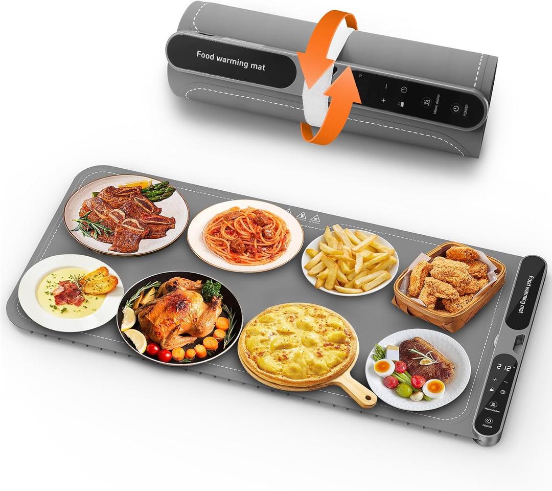 Warming Mat for Food, Extra Large (31.5"x15") Foldable Warming Tray - 7 Temp Levels & 8H Timer, Electric Food Warmers for Parties, Buffet, Countertops, Daily Use