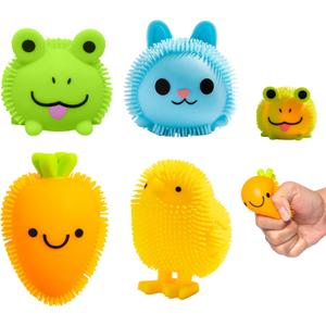 Light Up Squishy Puffer Toys for Kids, 4-Pack Bop-to-Glow Sensory Squishies, Soft Spiky Stress Relief Fidget Toys for Party Favors, Classroom Prizes, Goodie Bags & Basket Stuffers