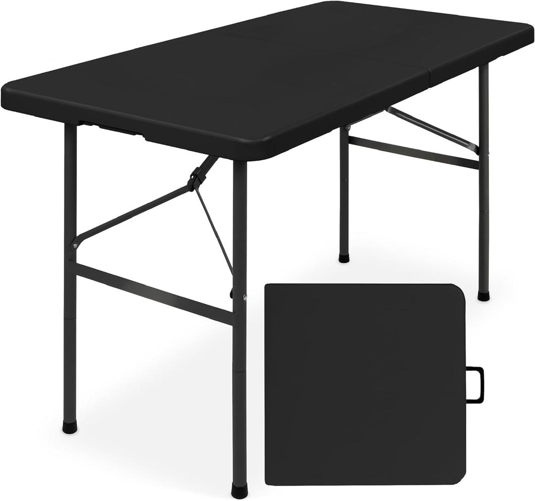 Simpli-Magic 4ft Portable Plastic Folding Table 17% Thicker Than Others Indoor & Outdoor Heavy-Duty Foldable Utility Table w/Handle for Party & Camping (Black)