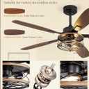 52 Inch Farmhouse Ceiling Fan with Light and Remote, Black Industrial Caged Flush Mount Ceiling Fans with 6 Speed Reversible Motor and Dual Finish 5 Blades, Rustic Ceiling Fan for Living room, Bedroom