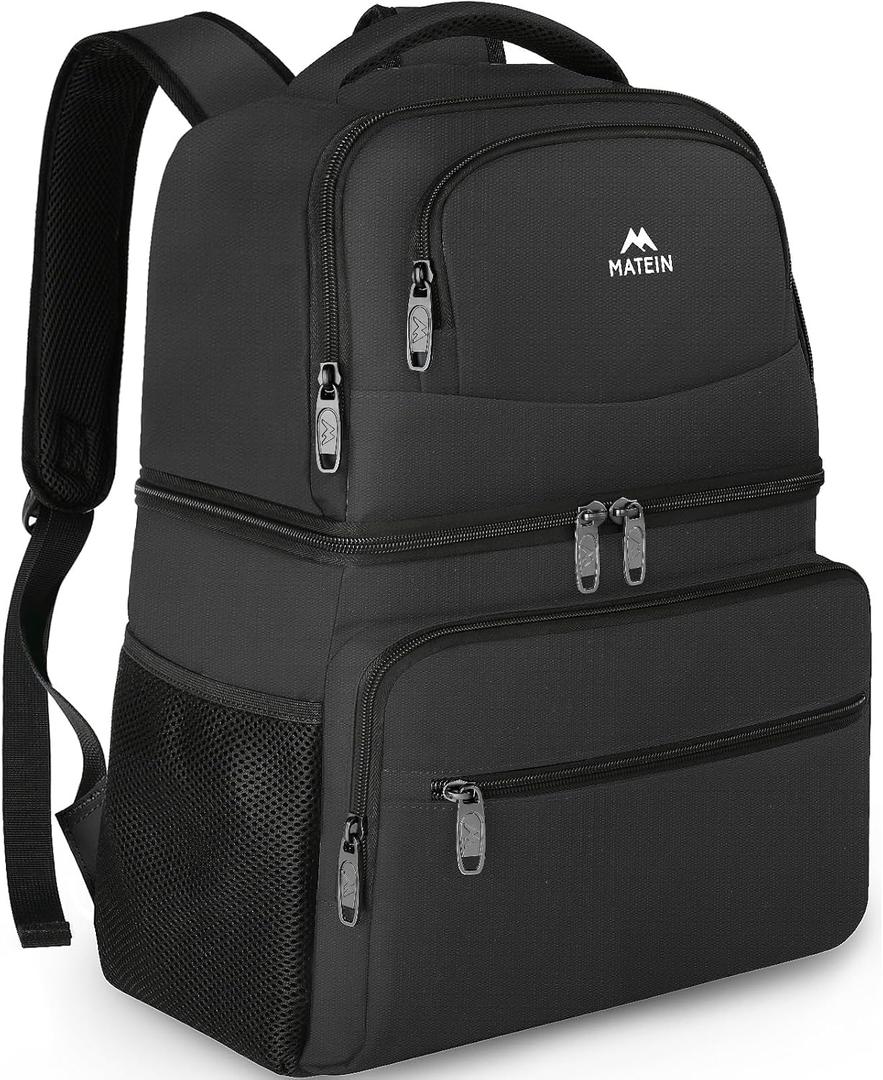 MATEIN Cooler Backpack, 26 Cans Insulated Lunch Backpack for Men Women, Leakproof Double Layer Lunch Cooler Bag Lightweight Soft Lunch Backpack with Cooler Compartment, Beach Camping Hiking Beer Gifts (Black)
