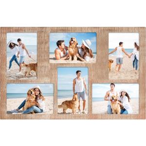 YESKAY 6 Picture Frame Collage 4x6 for Wall Decor,6 Opening 4 x 6 Collage Photo Frames Rustic Brown Multiple Picture Frames with Real Glass 1 Pack(OD:11X17in)