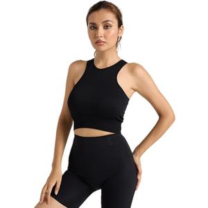 Women's Ribbed Crop Tank Top, Sleeveless Racerback, Square Neck, Black, Fitted (X-Large)