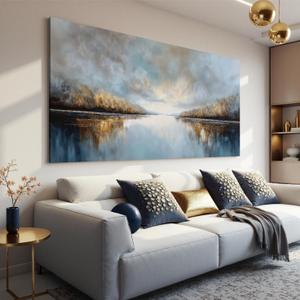 Blue Gray Abstract Wall Art Prints 24"x48" Minimalist Wall Art For Bedroom