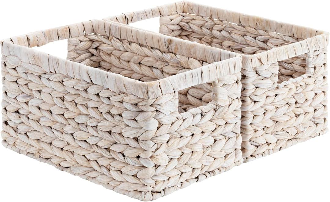 StorageWorks Pantry Baskets, Wicker Storage Baskets for Organizing, Bathroom Shelves, Pantry Organizers and Storage, Water Hyacinth, Natural