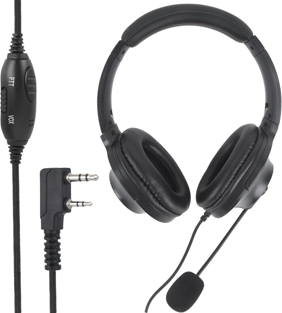 Noise Cancelling Overhead Headset Noise Reduction Walkie Talkie Earpiece with Boom Mic VOX PTT for Baofeng UV-5R UV-82HP BF-888s BF-F8HP AR-152 Arcshell AR-5 AR-6 Kenwood 2 Pin Retevis Radio