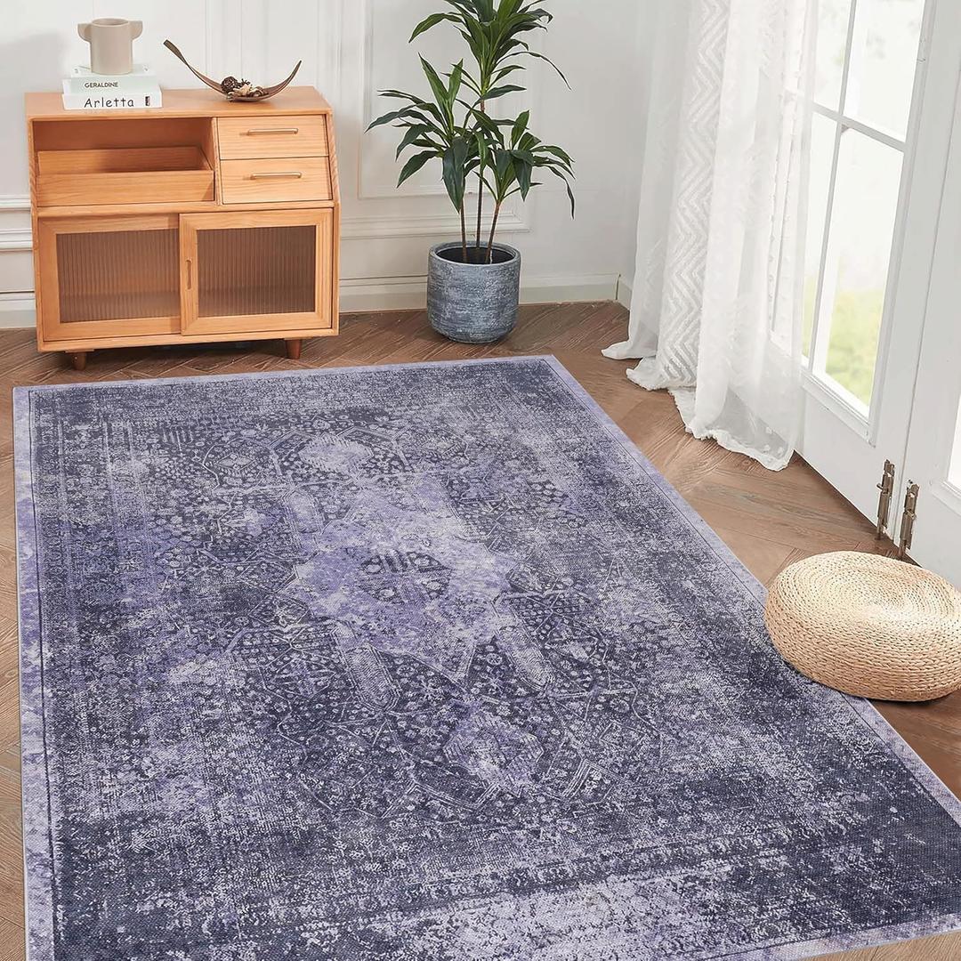 NAAR Area Rug 3X5, Washable Rug, Low-Pile, Non-Slip, Non-Shedding, Foldable, Kid & Pet Friendly - Area Rugs for Living Room, Bedroom, Kitchen, Dining Room Rug, (Anthracite, 3' X 5')