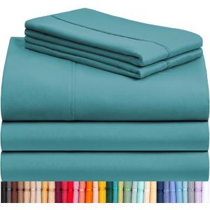 LuxClub 5 PC Split King Sheet Set, Breathable Luxury Bed Sheets, Deep Pockets 18" Eco Friendly Wrinkle Free Cooling Sheets Machine Washable Hotel Bedding Silky Soft - Teal Split King