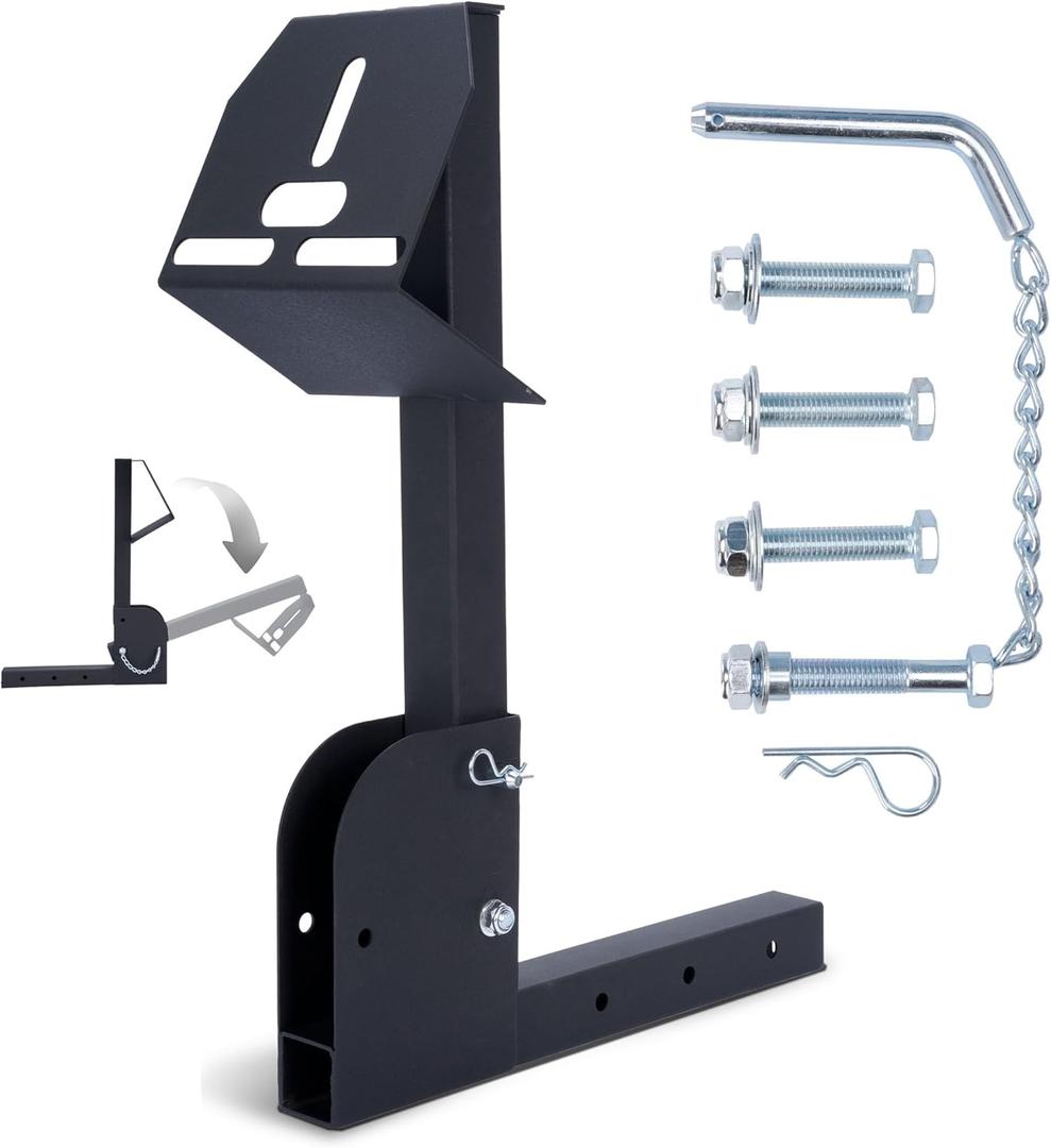 Trailer Hitch Spare Tire Carrier for 2" Receivers, Adjustable Spare Tire Mount Fits 4, 5 and 6 Lugs Trailer Wheels