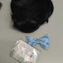 Flip Out Wig Black 50s and 60s Women Short Bob Halloween Hair Bow and Red Glasses Synthetic Bang Wig
