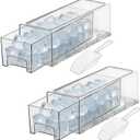 2 Set Ice Bucket for Freezer with Scoop Clear Ice Bin Plastic Stackable Plastic Containe with Pull out Handle Food Storage Organizer Holder for Pantry Freezer Kitchen Rv Fruit Wine Beverage, Small