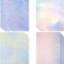 Clabby 36 Sheets Holographic Sticker Paper A4 Vinyl Holographic Laminate Sheets Self Adhesive Waterproof Transparent Film, 11.7 x 8.3 inches(Gem,Rainbow,Dot,Star)