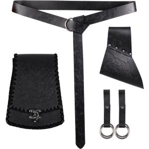 HiiFeuer 5 pcs Sword Frog Accessories Set Viking Costume Accessories, Norse Belt Bag Renaissance Skirt Hike for Ren Faire, Black C