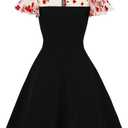 Women's Vintage Polka Dot 1950s Audrey Retro Rockabilly Prom Dress 50's 60's A-Line Cocktail Party Swing Dress (Black, S)