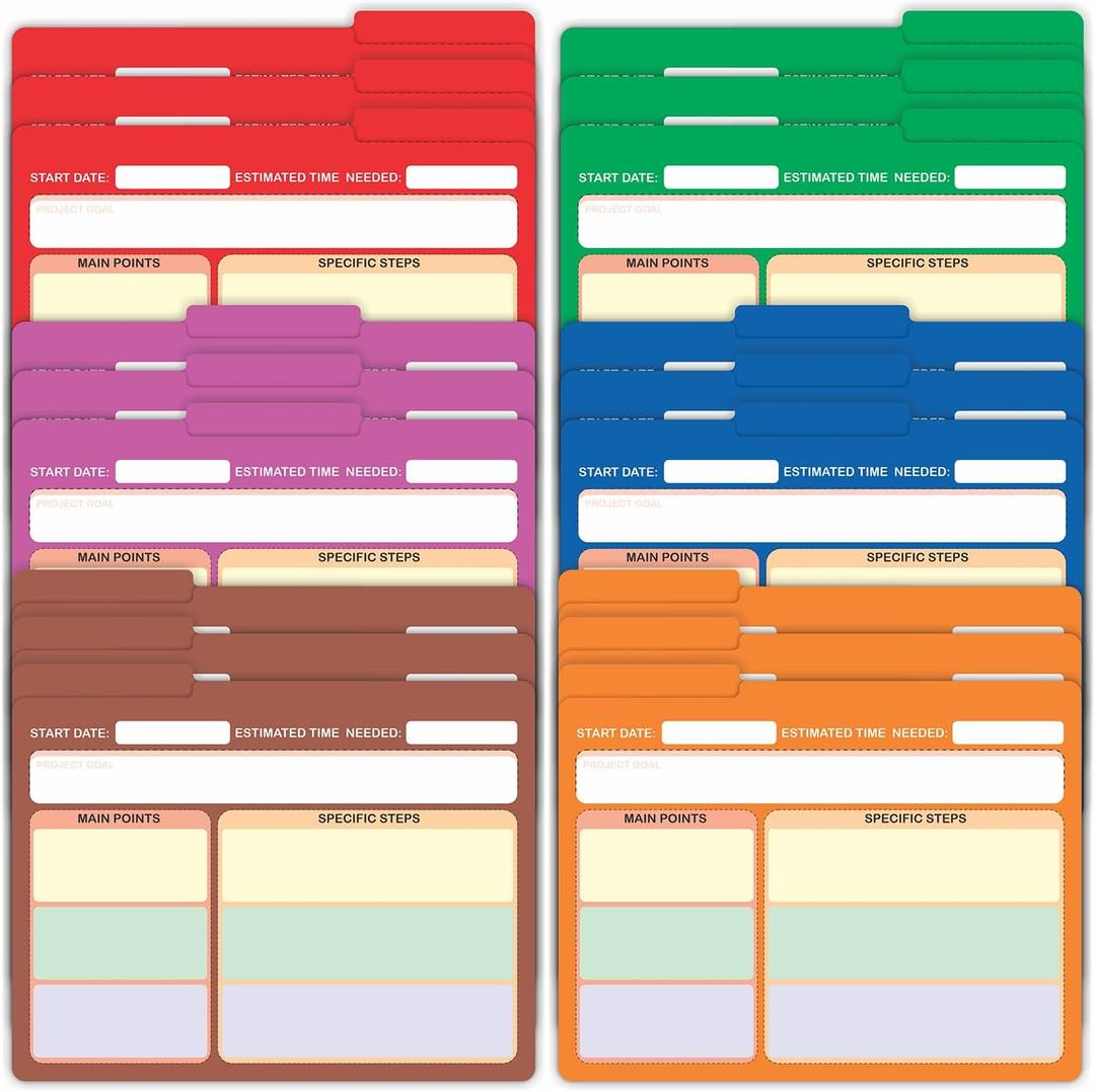 PARTH IMPEX 60 Pack Project File Folders, 1/3 Cut Tab with Assorted Positions, Letter Size Paper Holders (9.37 x 11.75) Preprinted Job Tracking Manila Colored File Jackets - Thin Paper Folders