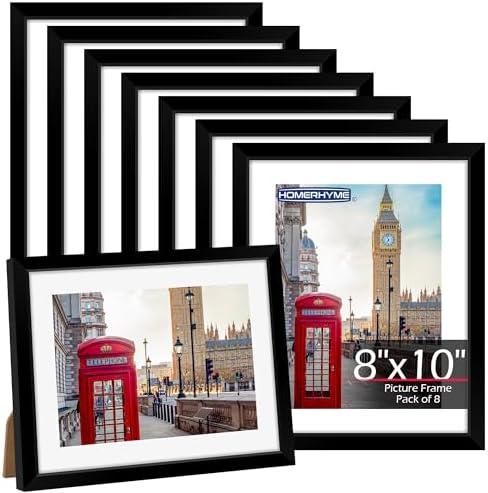 HOMERHYME 8x10 Picture Frame, 8 Pack Black Photo Frames for Tabletop or Wall Display, Fits Pictures 5x7 with Mat or 8x10 Without Mat, Poster Frame Collage with HD Plexiglass for Gallery Home Wall Decor