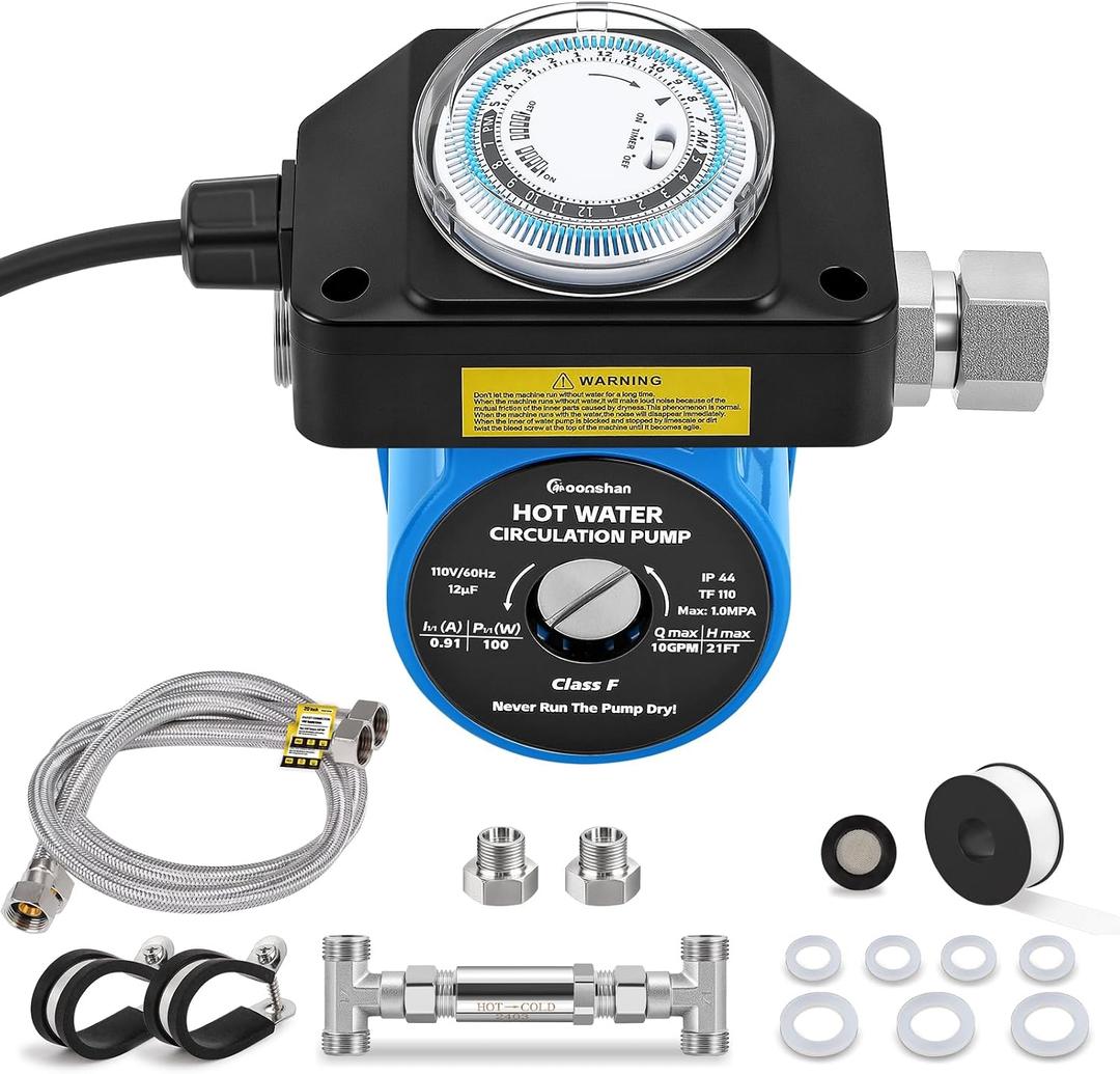 Instant Hot Water Recirculating Pump with 304 Stainless Steel Sensor Valve for Tank Water Heaters Circulator pump with Timer Recirculating System with Complete Kit 20'' PEX Supply Lines