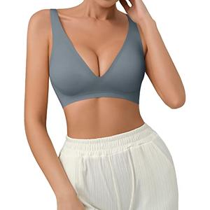 SHARICCA Pro Seamless Bra for Women Deep V Neck Wirefree Bra Adjustable Strap Comfort Sleep Bra Removable Padded Bralette(Grey,M) SHARICCA Pro Seamless Bra for Women Deep V Neck Wirefree Bra Adjustable Strap Comfort Sleep Bra Removable Padded Bralette(Grey,M)