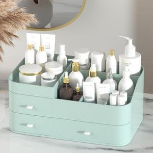 MIUOPUR Makeup Organizer for Vanity, Large Capacity Desk Organizer with Drawers for Cosmetics, Lipsticks, Jewelry, Nail Care, Skincare, Ideal for Bedroom and Bathroom Countertops - Large Green
