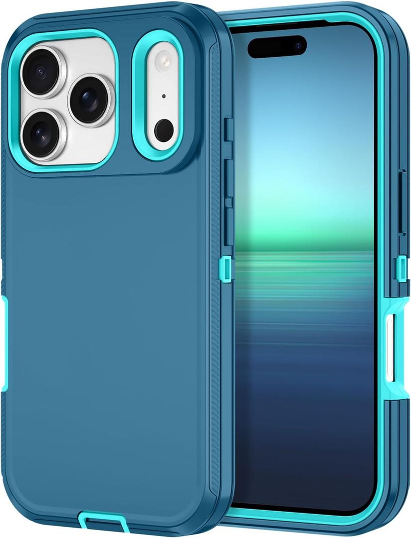 I-HONVA for iPhone 17 Pro Max Case Shockproof Dust/Drop Proof 3-Layer Full Body Protection [Without Screen Protector] Rugged Heavy Duty Cover Case for Apple iPhone 17 Pro Max 6.9" 2025,Turquoise