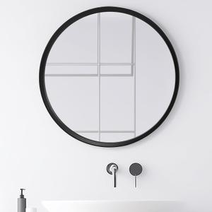 MAGFLERUM Black Round Mirror 24 inch, Wood Framed Large Round Mirror, Black Wall Mirror for Bathroom, Wall-Mounted Circle Mirrors, Suitable for Entrance, Living Room, Bedroom, Hallway, Vanity (24"L x 24"W)