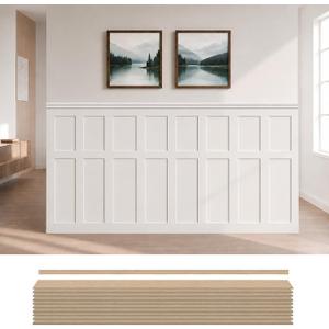Board and Batten Wainscoting Panel Kit,MDF Premade Paintable Panel,54X96in