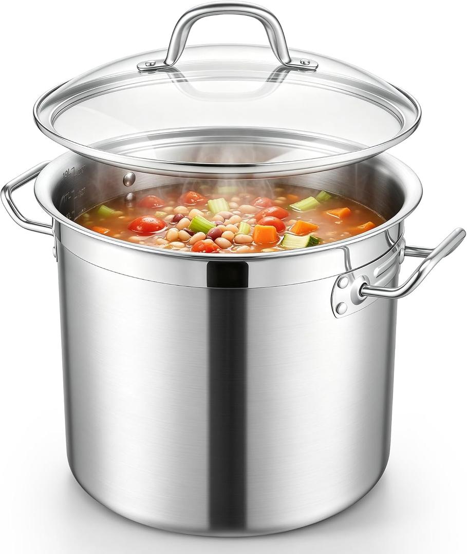 E-far 20 Quart Tri-Ply Stock Pot with Lid, Induction Stainless Steel Pot