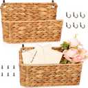 2 Pcs Woven Mail Holder Wall Mount Basket Rattan Wall Letter Holder Wicker Hanging Magazine Rack Water Hyacinth Magazine Basket 9.25x1.57 Inch Hanging Storage Basket with Hooks for Envelope Office