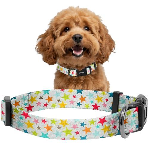 Kazazoo Dog Collar Cute and Soft Nylon Puppy Collar for Boy and Girl, Adjustable Dog Collars for Small Medium Dogs, Colorful Stars-S Pack of 3