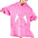 Ramees Wearable Blanket Hoodie for Kids, Sherpa Oversized Sweatshirt Blanket Flannel with Hood Pocket and Sleeves (Pink)