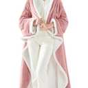 Sealy Electric Blanket Wearable with Foot Pocket, Electric Snuggle Blanket with Sleeves, Flannel & Sherpa Heating Throw with 6 Heat Settings & 2-10 Hours Auto Shut Off, 50 * 70"+18", Pink