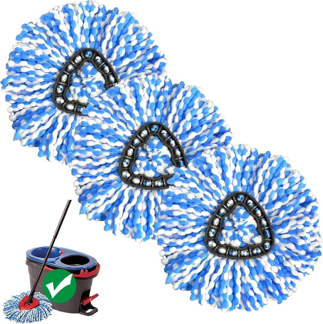 2-Tank Spin Mop Replacement Head, 3 Pack Mop Head Replacement, Microfiber, Machine Washable, Easy to Replace and Deep Cleaning