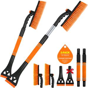 BFONS 2 Pcs Ice Scrapers for Car Windshield, 2-in-1 Snow Scraper and Snow Brush for Car SUV Truck, Car Ice Windshield Scraper for Ice and Snow with 360 Pivoting Brush and Ergonomic Foam Grip Orange