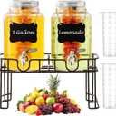 1 Gallon Glass Beverage Dispenser -Set of 2, Drink Dispenser with Stand & Fruit Infuser, Stainless Steel Spigot - Glass Drink Dispensers for Parties, Drink Dispensers with Lids for Lemonade Sun Tea