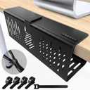 NODOCA No Drill Under Desk Cable Management Tray, 14'' Wire Management, Punch-Free Clamp on, Metal Cable Tray, Wire Organizer Under Desk, Under Desk Basket for Office and Home, Black (Clip-on14''1pc)