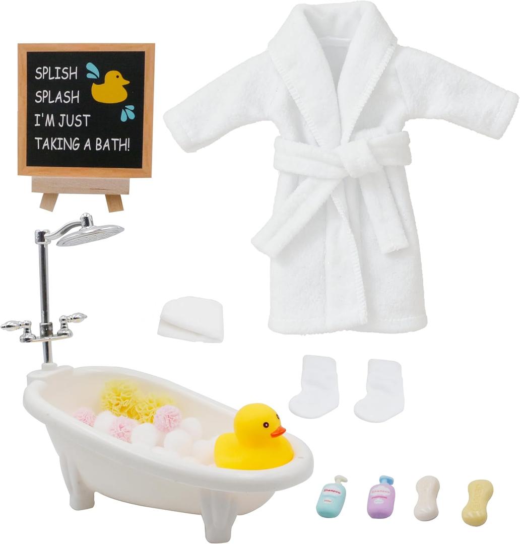 Christmas Elf Doll Accessories Kit, Over 10Pcs Holiday Elf Doll Bath Clothes Sets Include Bathrobe Socks Bathtub Towel for Christmas Decoration