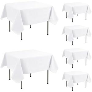 Enjoyidea Vinyl Tablecloth with Flannel Backing-4 Pack White 54x54 Inch Waterproof Square Table Cloth Dining Table Covers Plastic Outdoor Sheets-Wipeable Spillproof Oilcloths for Picnic Party Camping