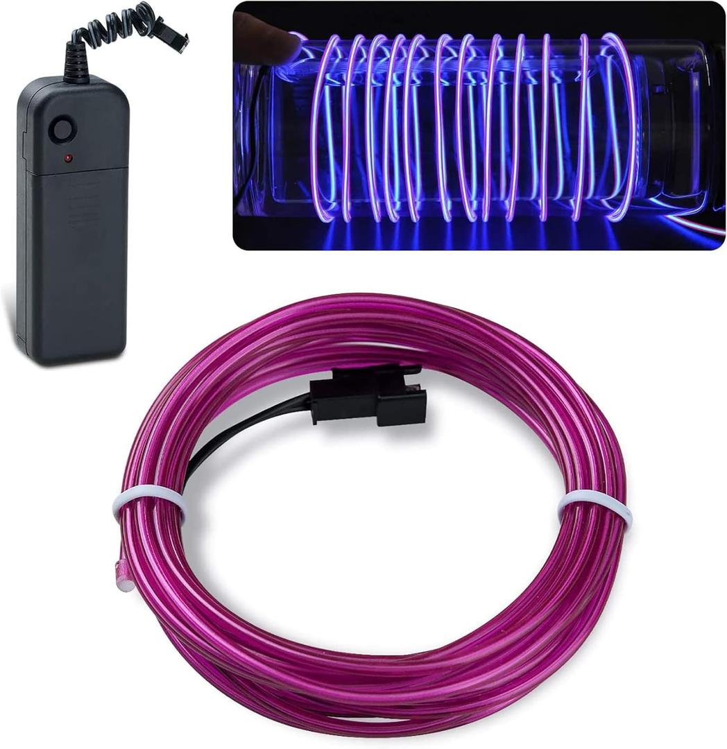 lychee 15ft Neon Glowing Strobing Electroluminescent Light El Wire w/Battery Pack for Parties, Halloween Decoration (Purple)