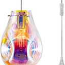 Plug in Pendant Light with Cord E26 E27, Modern Glass Handblown Colorful Hanging Lights with Plug in Cord for Kitchen Island Living Room Dining Room Restaurant