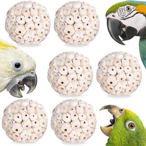 6 Pack Bird Toy Sola Balls, Natural Parrot Soft Chew Shredding & Foraging Toy, Bird Foot Balls for Cockatiel Conure Quaker Budgie Parakeet Bunny Guinea Pig Chinchilla Rabbit (White)