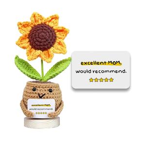 Gossby Gift for Mom from Daughter, Son, Kids - Mother's Day Basket Stuffers - Excellent MOM Would Recommend Sunflower Crochet - Christmas, Birthday Gift Idea for Mama - Knitted Crochet Doll 2 Pack