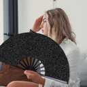 OHOME Hand Fans for Women Foldable - Black Large Folding Rave Fan | Fans for Line Dancing - Nylon-Cloth Vintage Retro Fabric Festival Hand Held Fan, Stocking Stuffers for Women
