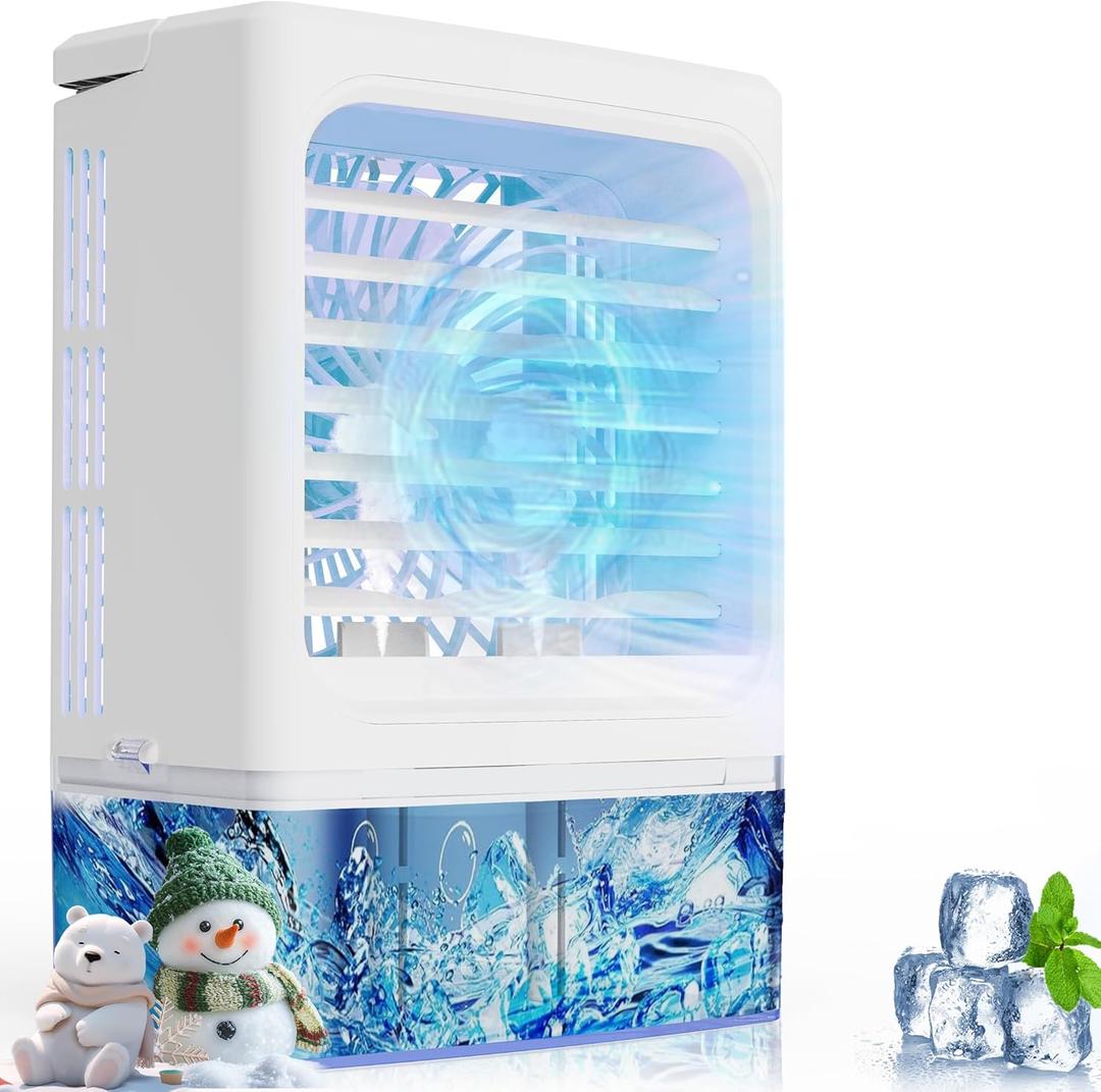 Portable Air Conditioner, Cooling Fan with 3 Speeds & 3 Modes, Evaporative Air Cooler Fan for Home & Office, Small Mini Conditioners, 7 Color Lights 2/4 Hour Timer, 900mL Water Tank (White Bule) Portable Air Conditioner, Cooling Fan with 3 Speeds & 3 Modes, Evaporative Air Cooler Fan for Home & Office, Small Mini Conditioners, 7 Color Lights 2/4 Hour Timer, 900mL Water Tank (White Bule)